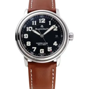 Hundred Hours Black Dial in Steel on Brown Leather Strap