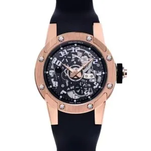 RM063-01 Automatic Winding Dizzy Hands in Red Gold/Titanium on Black Rubber Strap