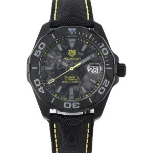 Aquaracer Calibre 5 Carbon Dial with Yellow Tachymeter